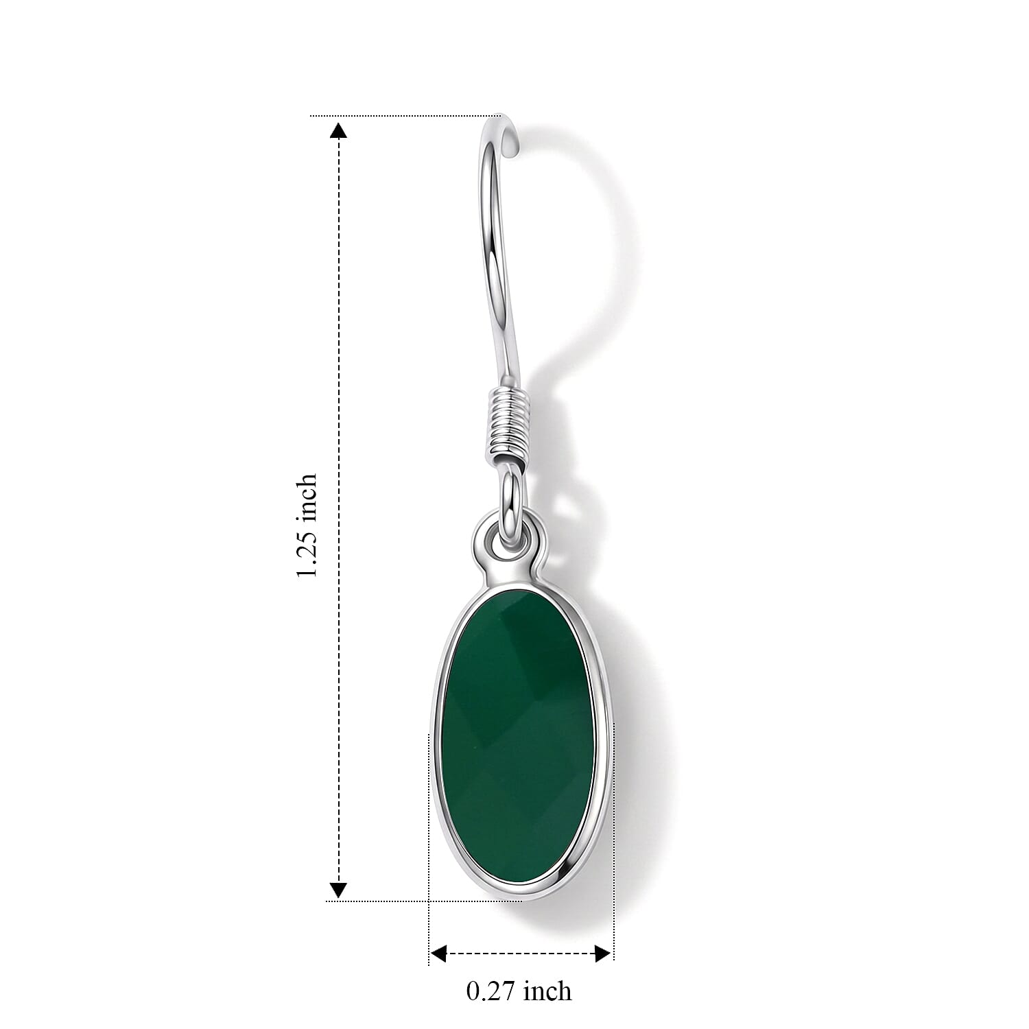 Green Onyx Solitaire Earring with Hook in Sterling Silver 4.06 Ct.
