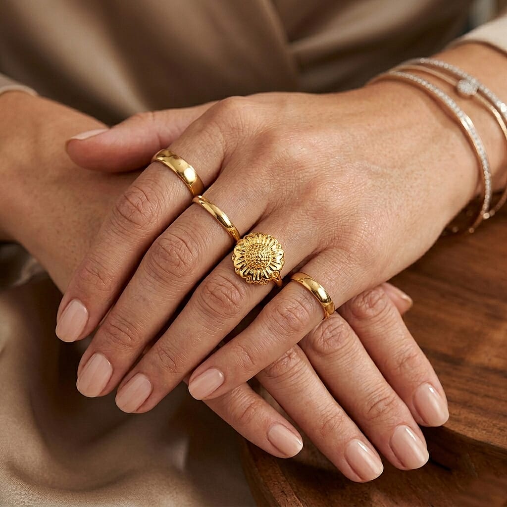 EverTrue Bronzella Collection - Floral Ring in Yellow Gold Tone