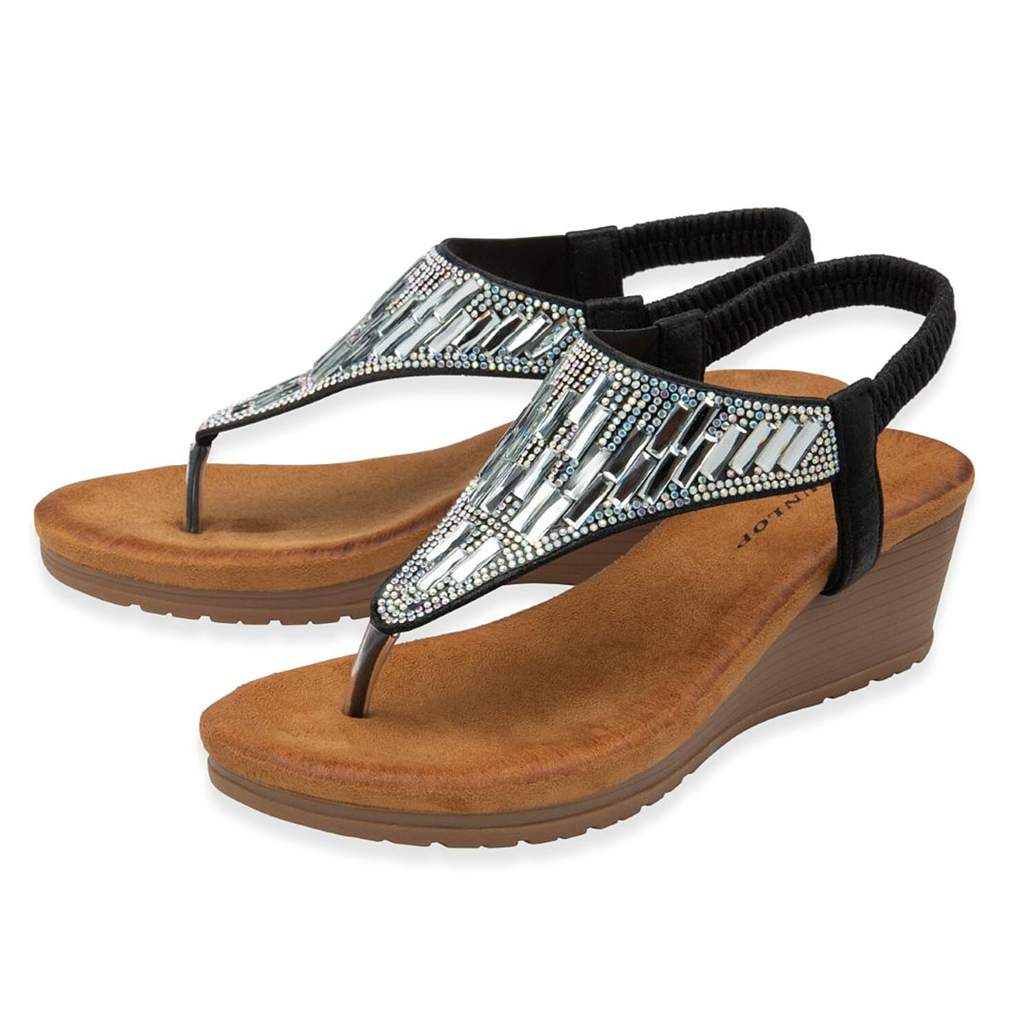 Dunlop Womens Abigail Toe Post Wedge Sandals With Elasticated Ankle Strap