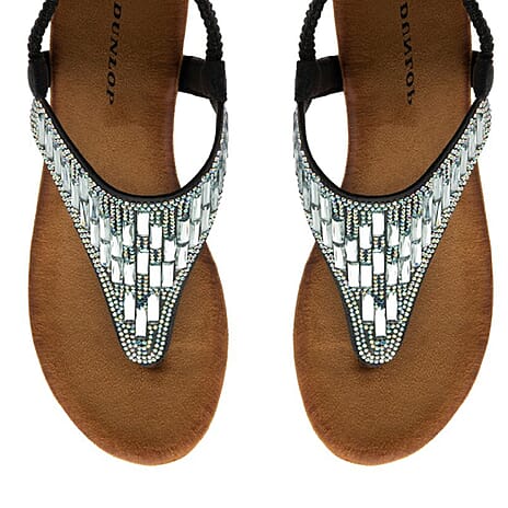 Dunlop Womens Abigail Toe Post Wedge Sandals With Elasticated Ankle Strap (Size 3) - Black