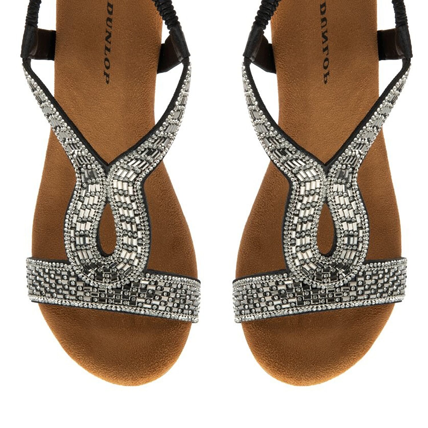Dunlop Womens Verona Diamante T-Bar Strap Open-Toe Wedge Sandals With Elasticated Slingback 