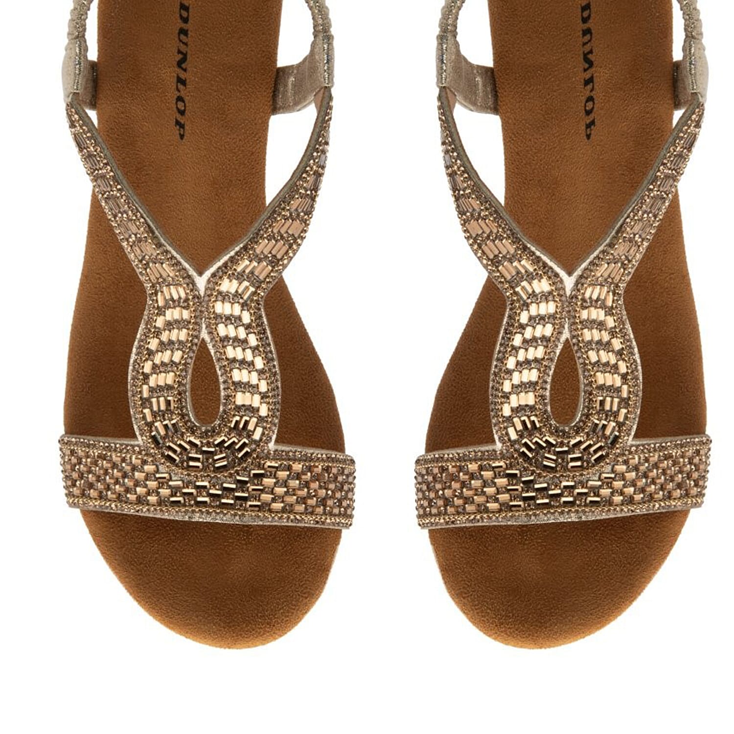 Dunlop Womens Verona Diamante T-Bar Strap Open-Toe Wedge Sandals With Elasticated Slingback 