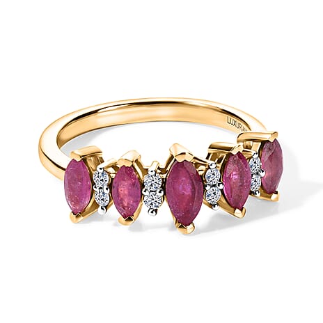 Luxuriant - African Ruby & Lab Grown Diamond (SI-G-H) Ring in Yellow Gold Plated Sterling Silver 1.30 Ct.