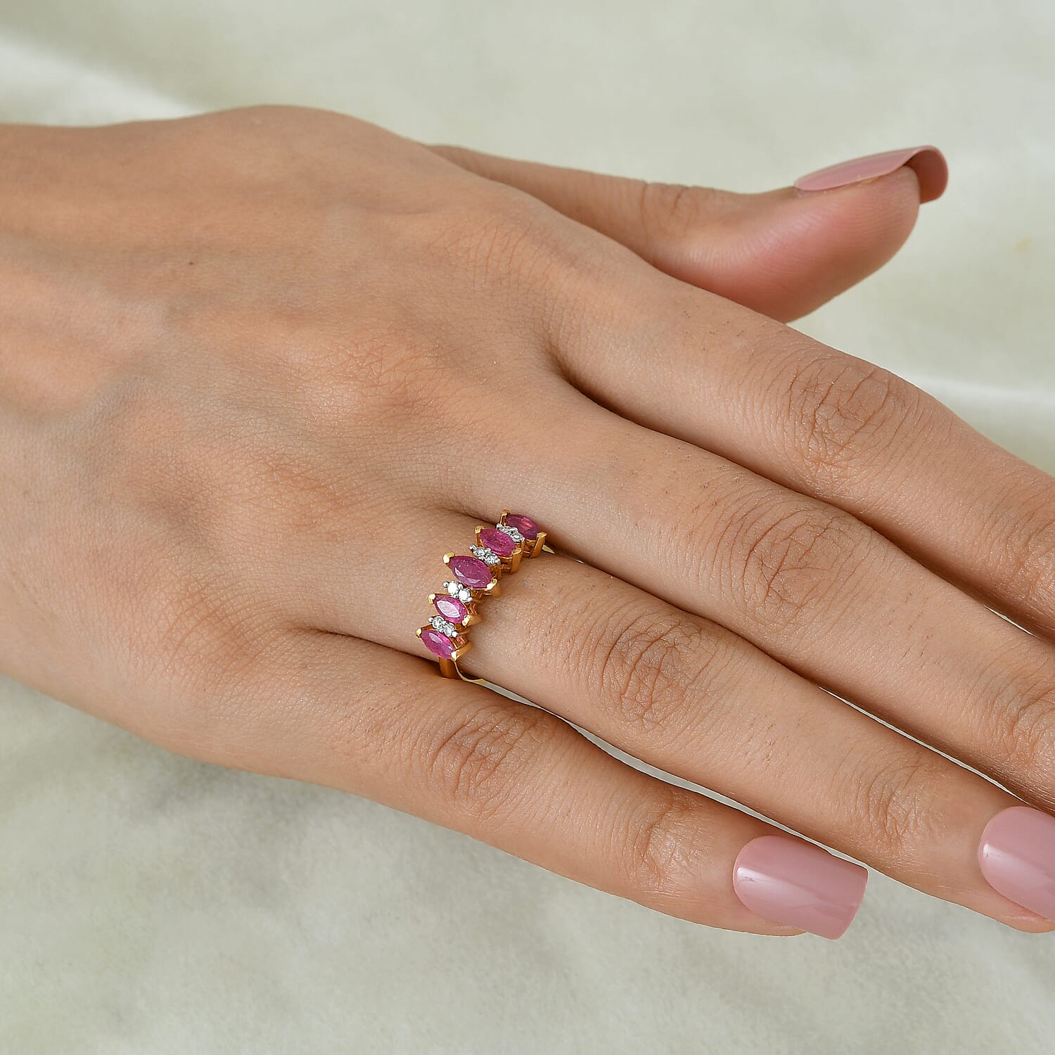 Luxuriant - African Ruby & Lab Grown Diamond (SI-G-H) Ring in Yellow Gold Plated Sterling Silver 1.30 Ct.