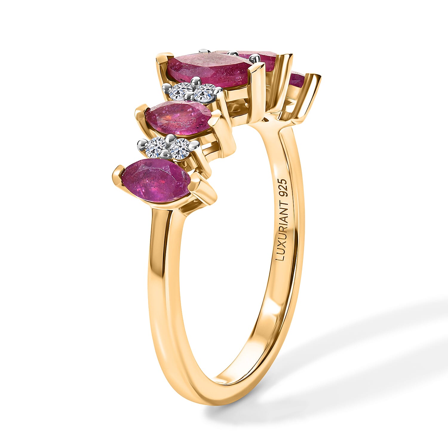 Luxuriant - African Ruby & Lab Grown Diamond (SI-G-H) Ring in Yellow Gold Plated Sterling Silver 1.30 Ct.