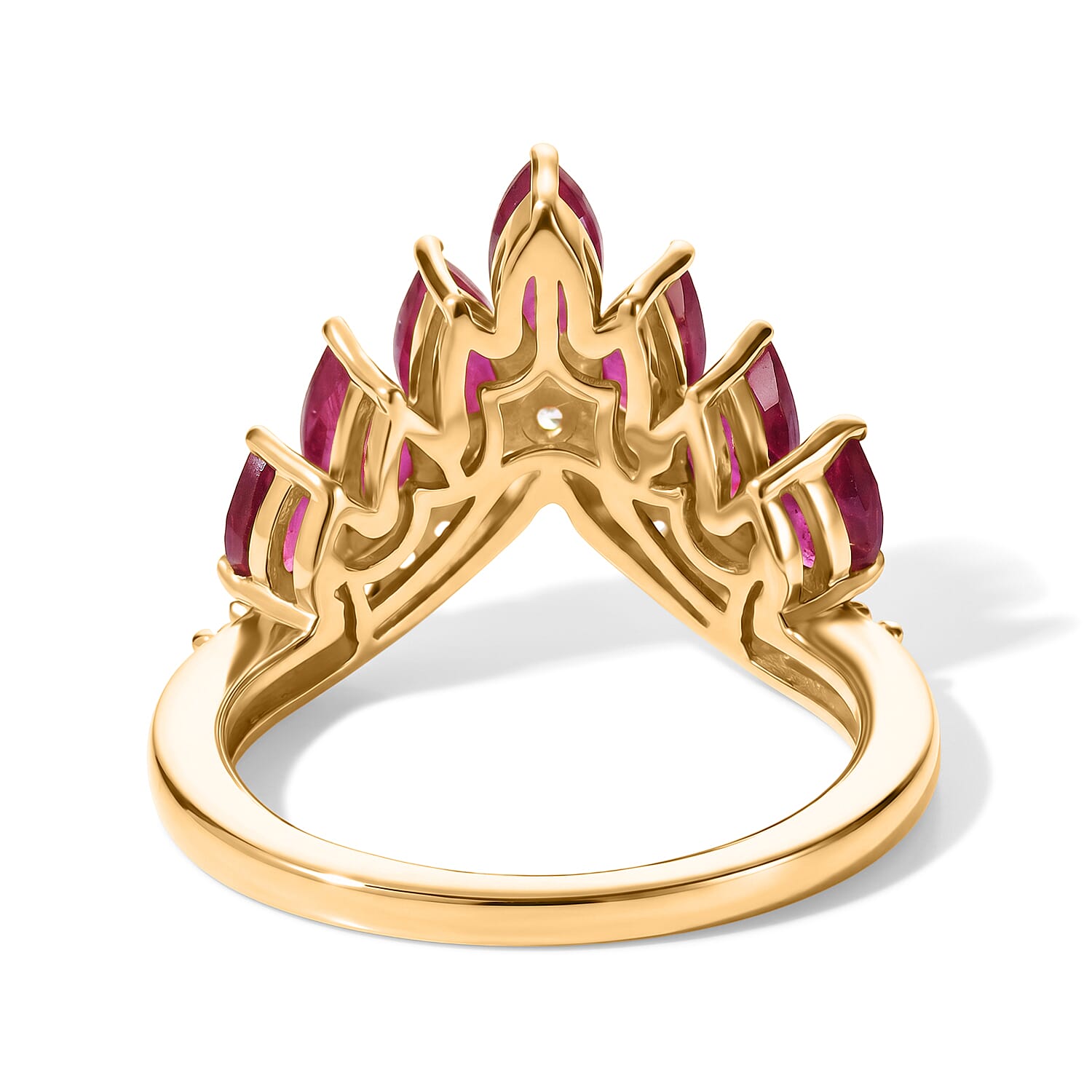 D'Joy - African Ruby & White Zircon Wishbone Ring in Yellow Gold Plated Sterling Silver 2.56 Ct.