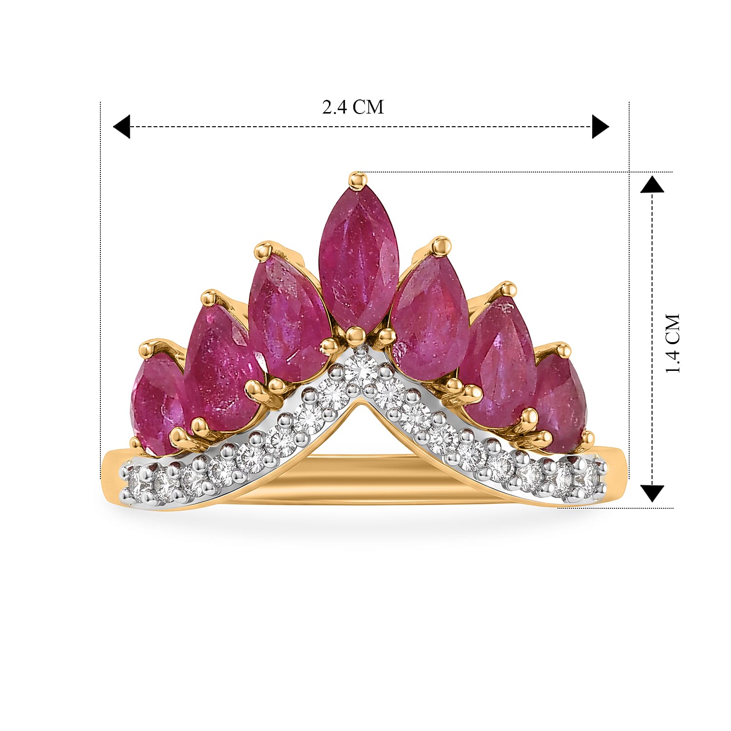 D'Joy - African Ruby & White Zircon Wishbone Ring in Yellow Gold Plated Sterling Silver 2.56 Ct.