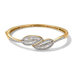 Luxuriant - Lab Grown Diamond (SI-G-H) Leaf Bypass Bangle (Size - 7.5) in 18K Vermeil Yellow Gold Plated Sterling Silver 3.50 Ct, Silver Wt. 20.40 Gms