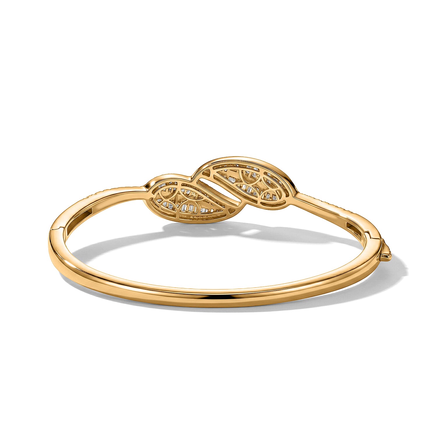 Luxuriant - Lab Grown Diamond (SI-G-H) Leaf Bypass Bangle (Size - 7.5) in 18K Vermeil Yellow Gold Plated Sterling Silver 3.50 Ct, Silver Wt. 20.40 Gms