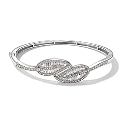 Luxuriant - Lab Grown Diamond (SI-G-H) Leaf Bypass Bangle (Size - 7.5) in 18K Vermeil Yellow Gold Plated Sterling Silver 3.50 Ct, Silver Wt. 20.40 Gms