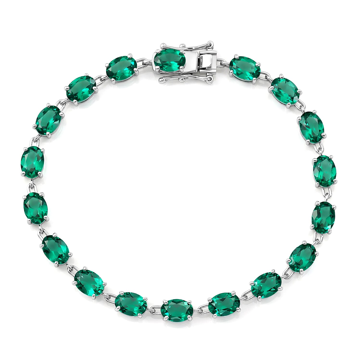 Luxuriant - AAA Lab Grown Columbian Emerald Tennis Bracelet (Size - 7.5) with GB Lock Box in Rhodium Overlay Sterling Silver 13.53 Ct.