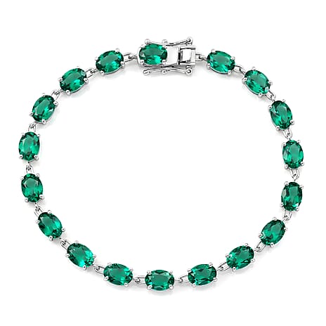 Luxuriant - AAA Lab Grown Columbian Emerald Tennis Bracelet (Size - 7.5) with GB Lock Box in Rhodium Overlay Sterling Silver 13.53 Ct.