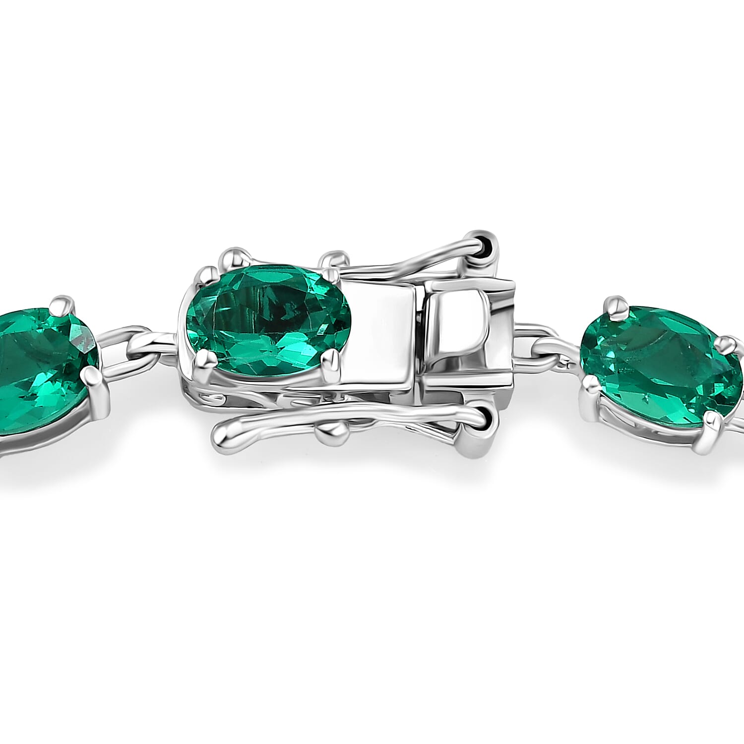 Luxuriant - AAA Lab Grown Columbian Emerald Tennis Bracelet (Size - 7.5) with GB Lock Box in Rhodium Overlay Sterling Silver 13.53 Ct.