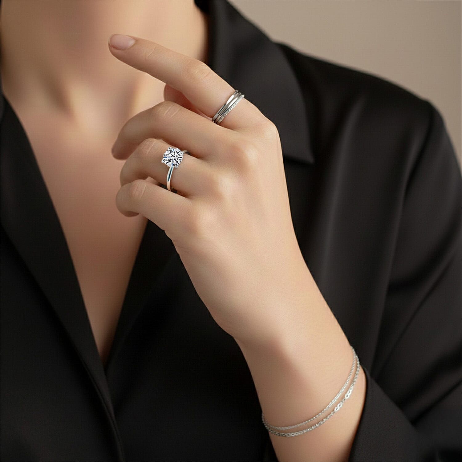 Luxuriant - Lab Grown Diamond (SI-G-H) Solitaire Ring in Rhodium Overlay Sterling Silver 1.00 Ct.