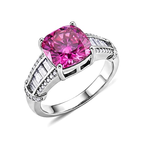 D'Joy - Pink Moissanite & Moissanite Ring in Rhodium Overlay Sterling Silver 3.57 Ct.