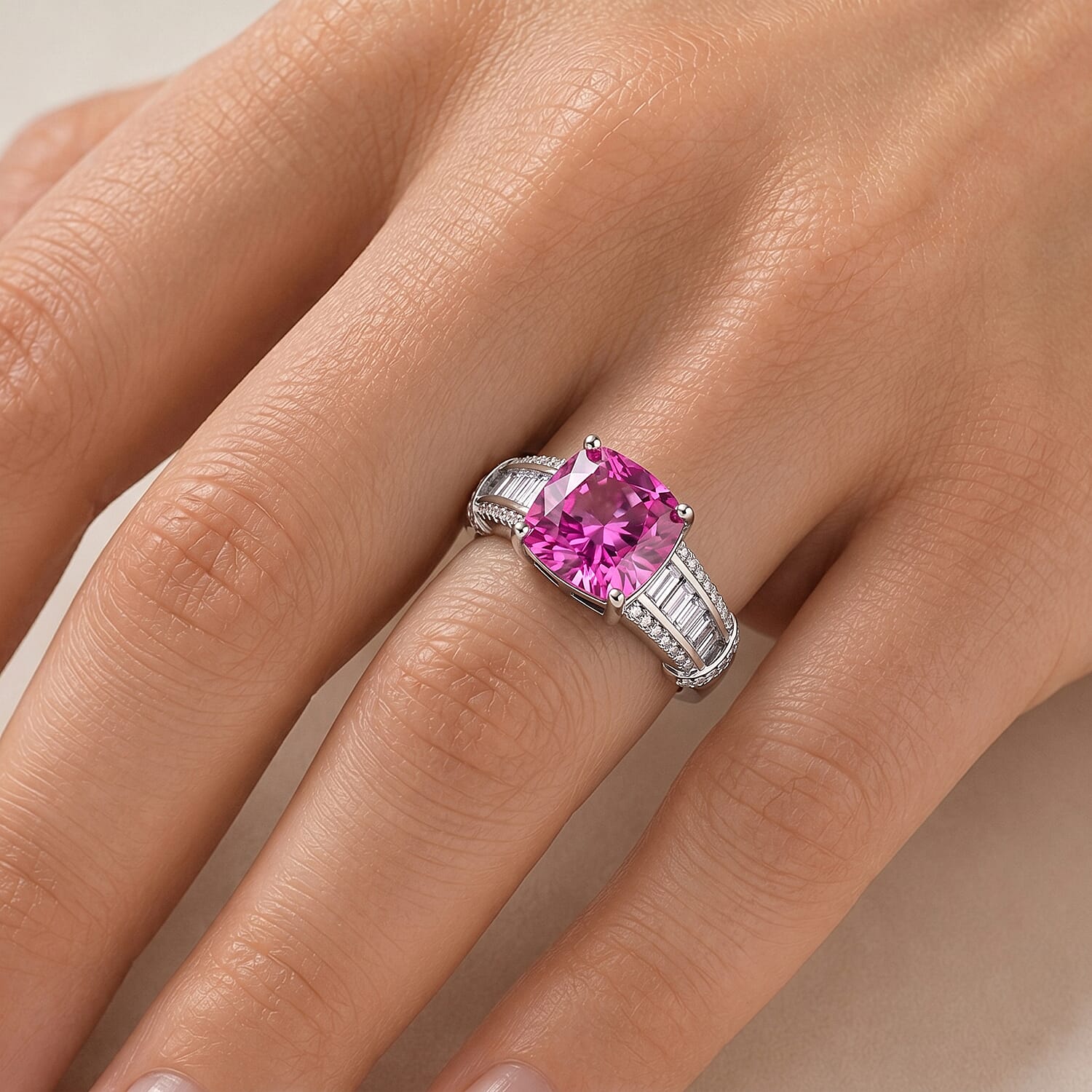 D'Joy - Pink Moissanite & Moissanite Ring in Rhodium Overlay Sterling Silver 3.57 Ct.