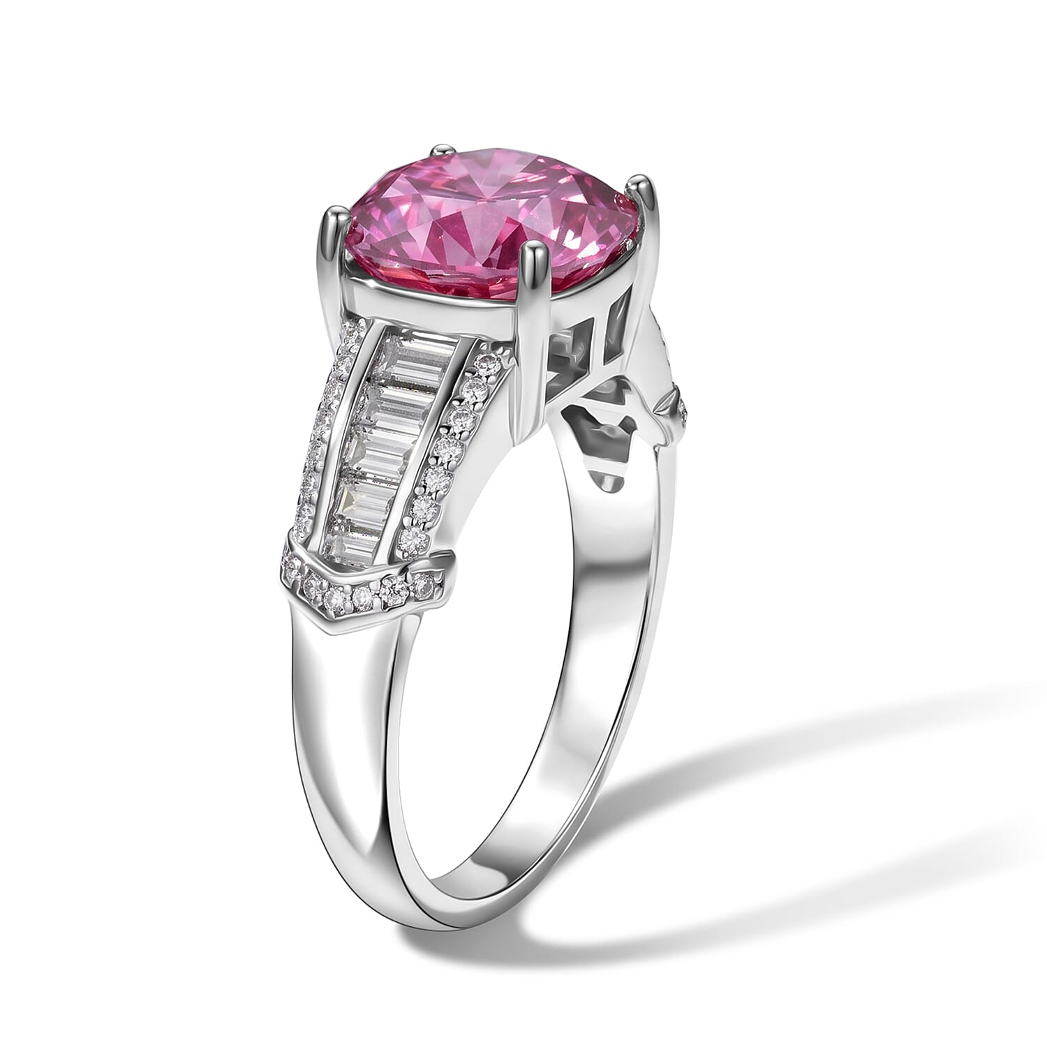 D'Joy - Pink Moissanite & Moissanite Ring in Rhodium Overlay Sterling Silver 3.57 Ct.
