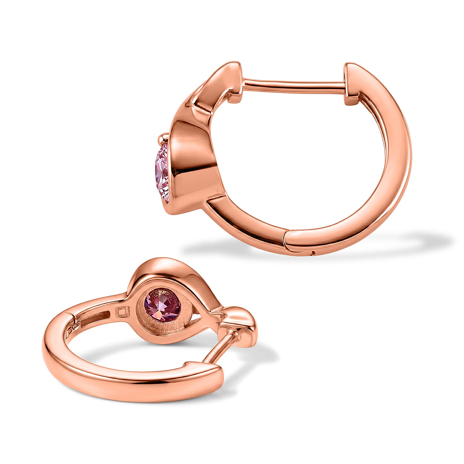 D'Joy - Pink Moissanite Hoop Earring with Clasp in Rose Gold Plated Sterling Silver