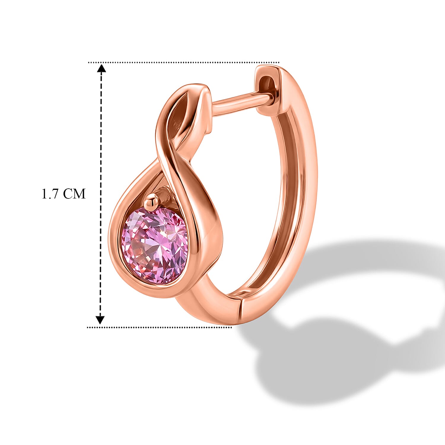 D'Joy - Pink Moissanite Hoop Earring with Clasp in Rose Gold Plated Sterling Silver