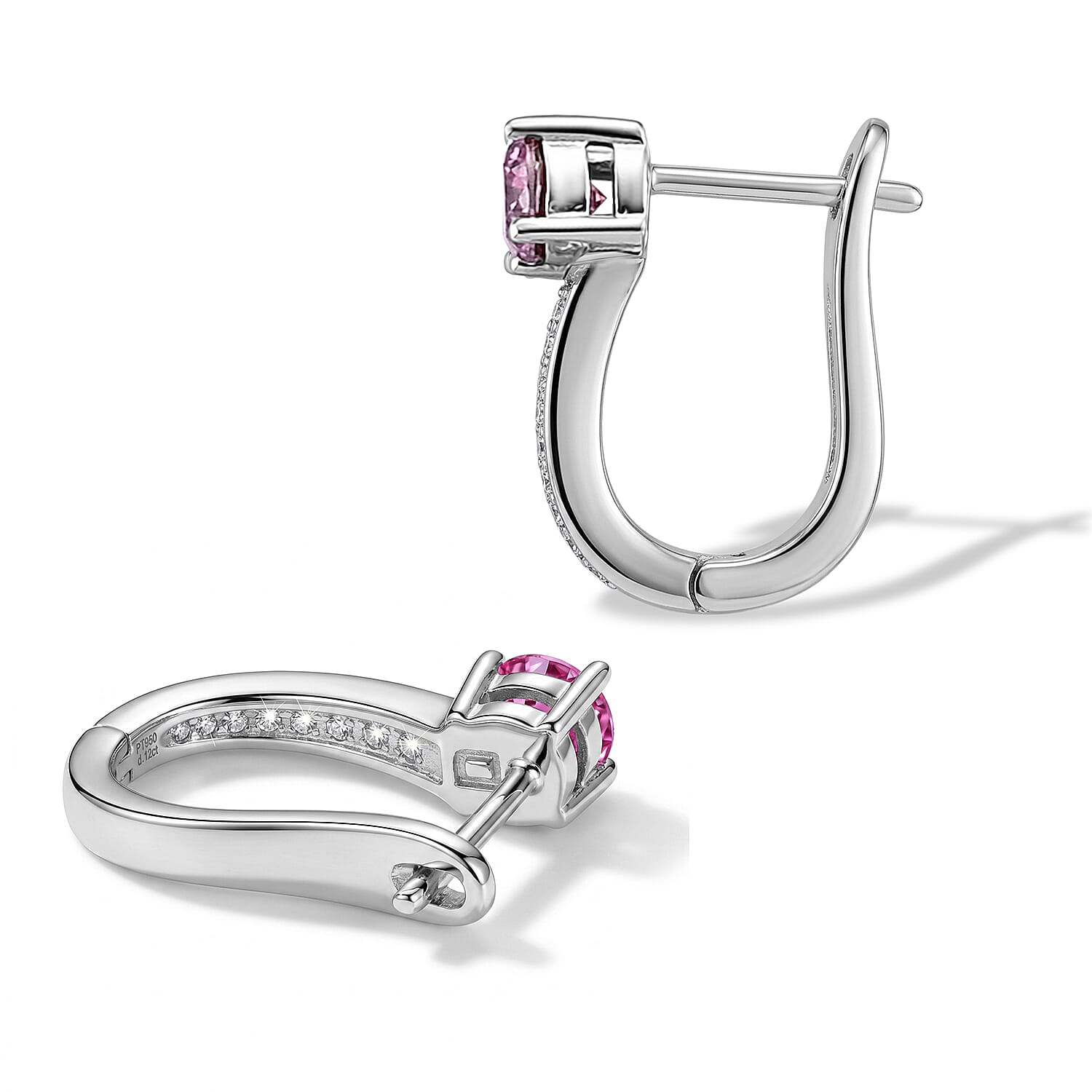 D'Joy - Pink Moissanite & Moissanite Hoop Earring with Clasp in Rhodium Overlay Sterling Silver 1.14 Ct.