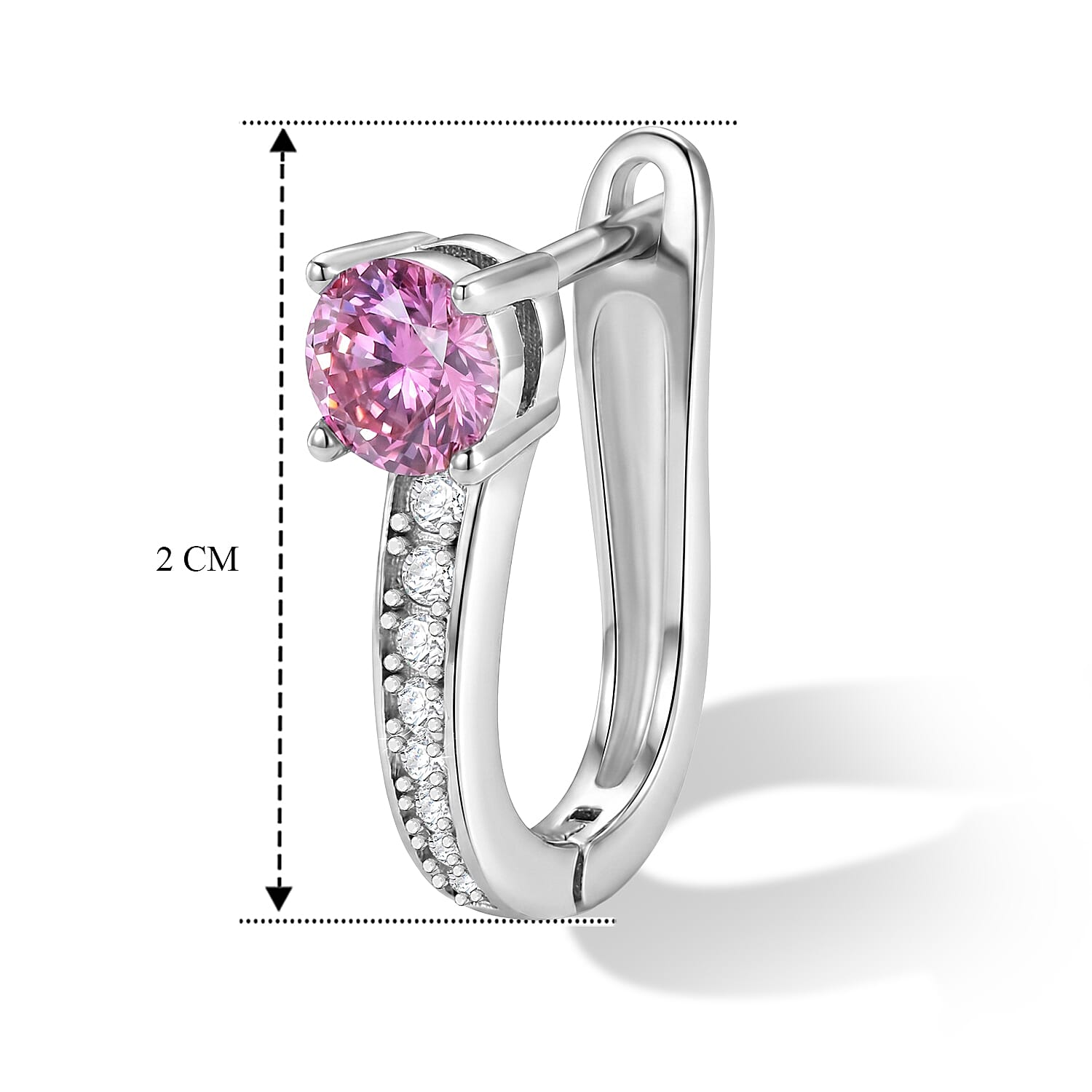 D'Joy - Pink Moissanite & Moissanite Hoop Earring with Clasp in Rhodium Overlay Sterling Silver 1.14 Ct.
