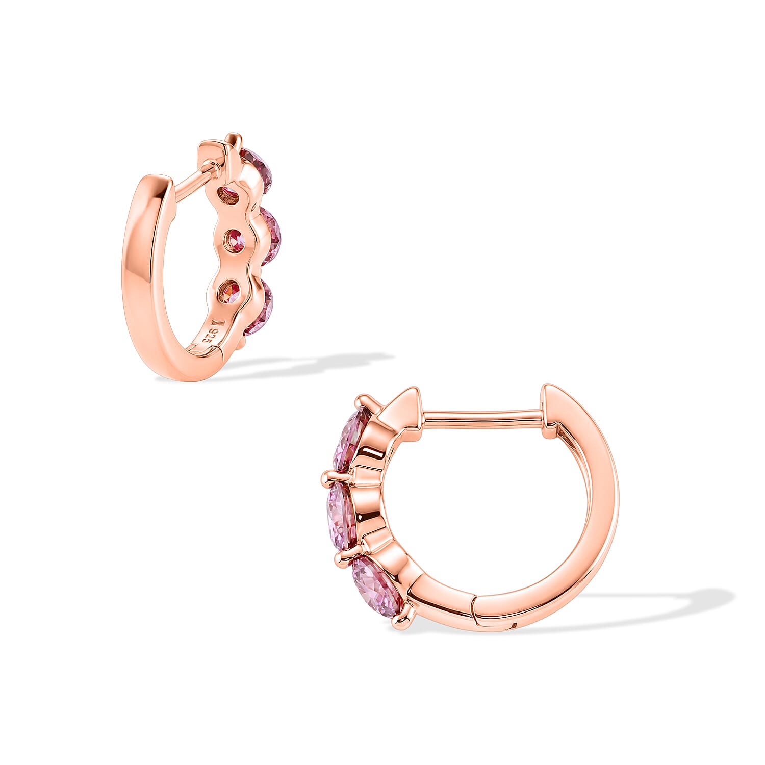 D'Joy - Pink Moissanite Hoop Earring with Clasp in Rose Gold Plated Sterling Silver 1.44 Ct.
