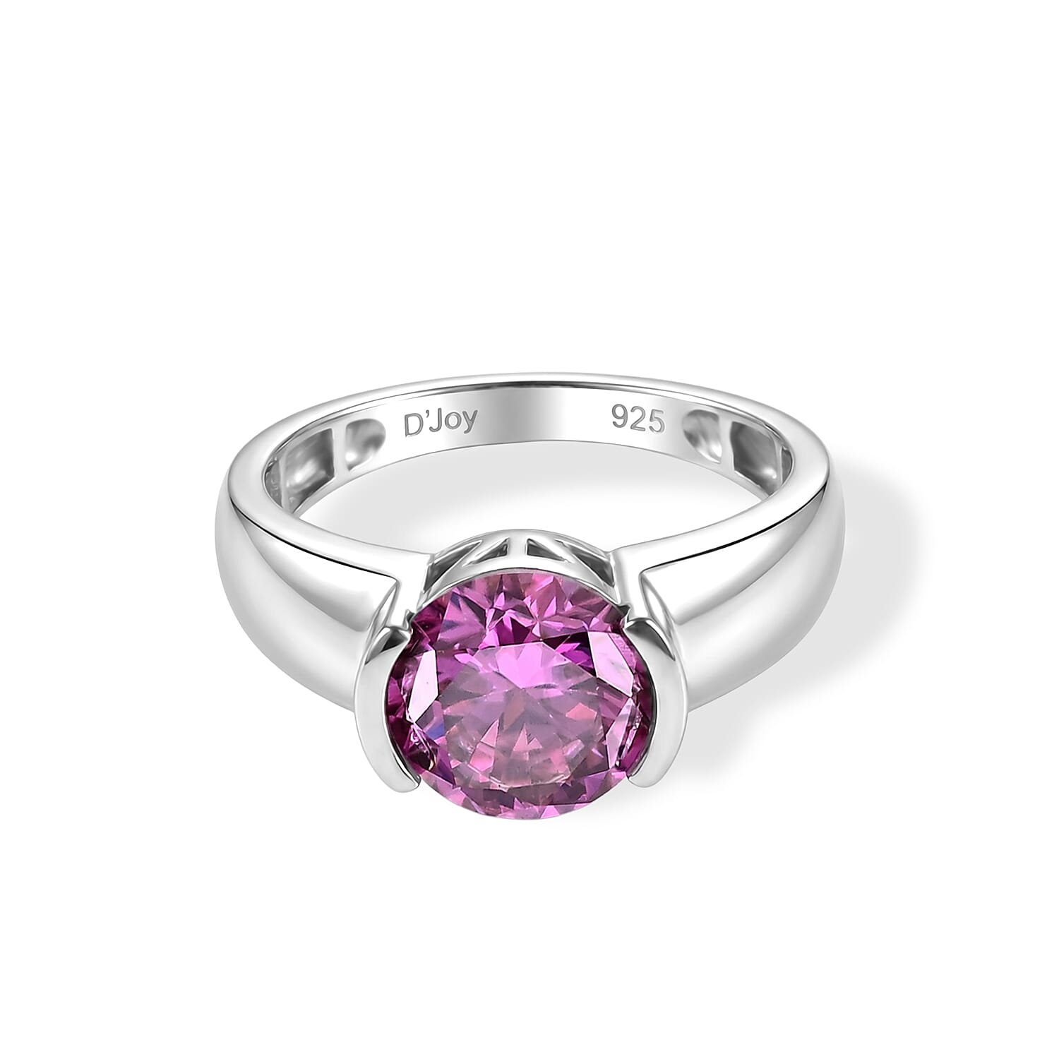 D'Joy - Pink Moissanite Solitaire Ring in Rhodium Overlay Sterling Silver 2.50 Ct.