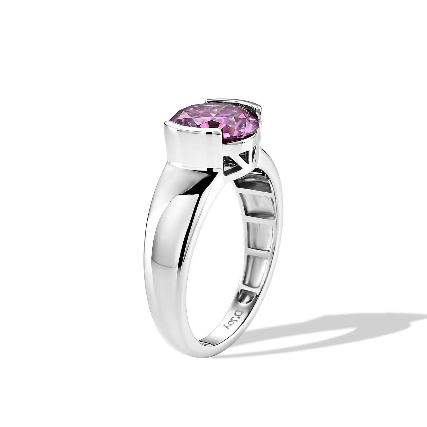 D'Joy - Pink Moissanite Solitaire Ring in Rhodium Overlay Sterling Silver 2.50 Ct.