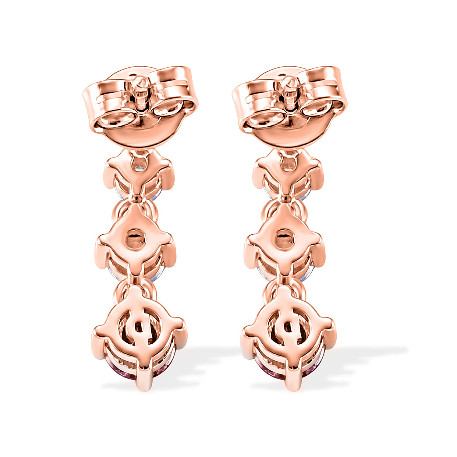D'Joy - Pink Moissanite & Moissanite Drop Earring with Push Back in Rose Gold Plated Sterling Silver