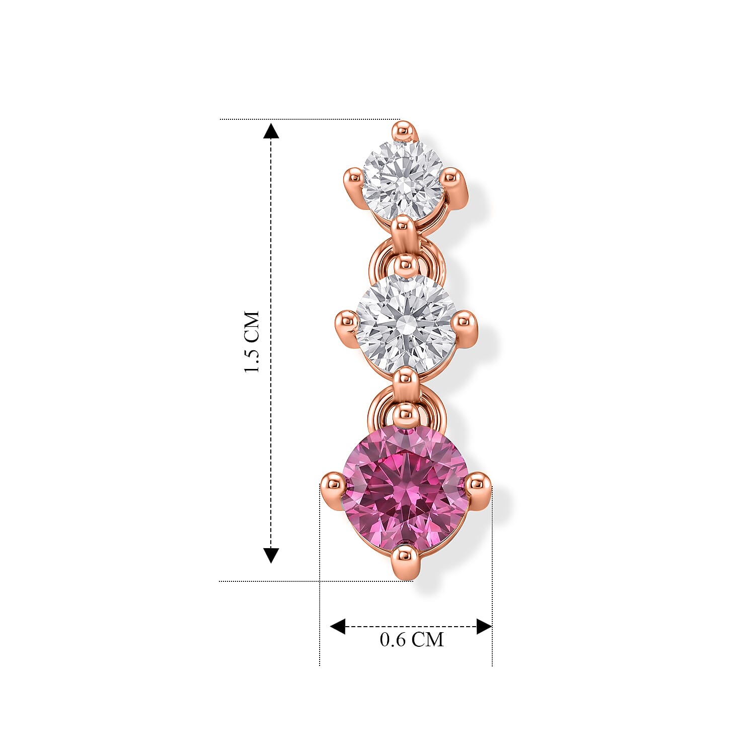 D'Joy - Pink Moissanite & Moissanite Drop Earring with Push Back in Rose Gold Plated Sterling Silver