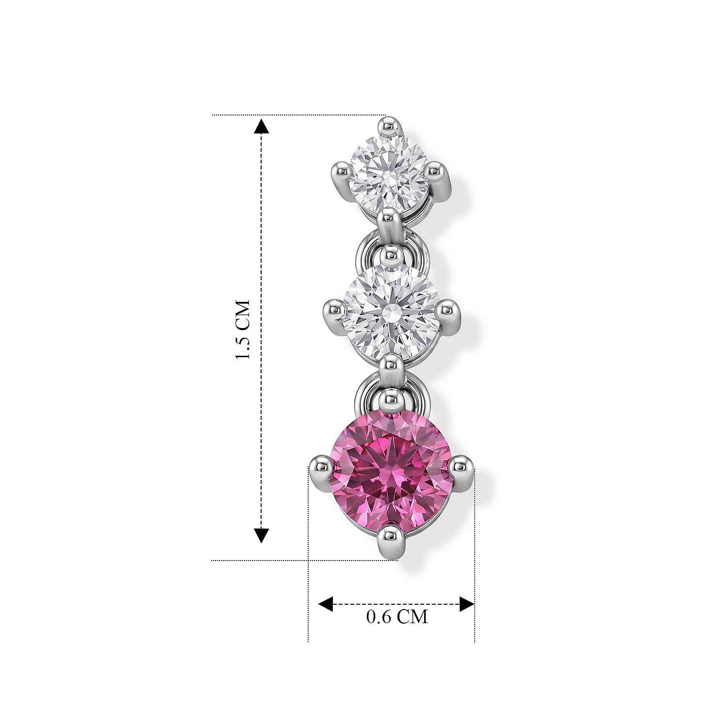 D'Joy - Pink Moissanite & Moissanite Drop Earring with Push Back in Rhodium Overlay Sterling Silver
