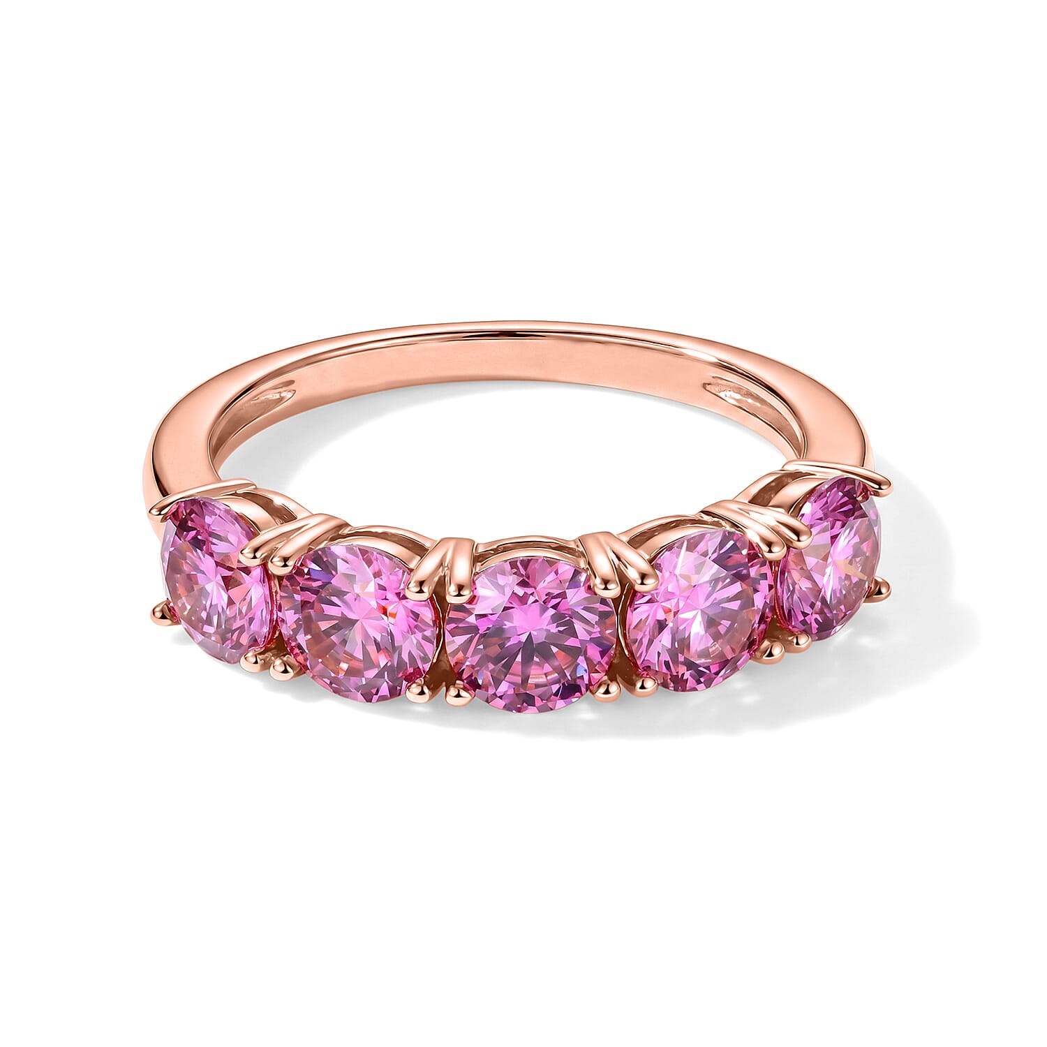 D'Joy - Pink Moissanite 5 Stone Band Ring in Rose Gold Plated Sterling Silver 2.25 Ct.