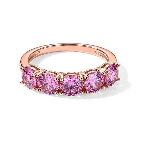 D'Joy - Pink Moissanite 5 Stone Band Ring in Rose Gold Plated Sterling Silver 2.25 Ct.