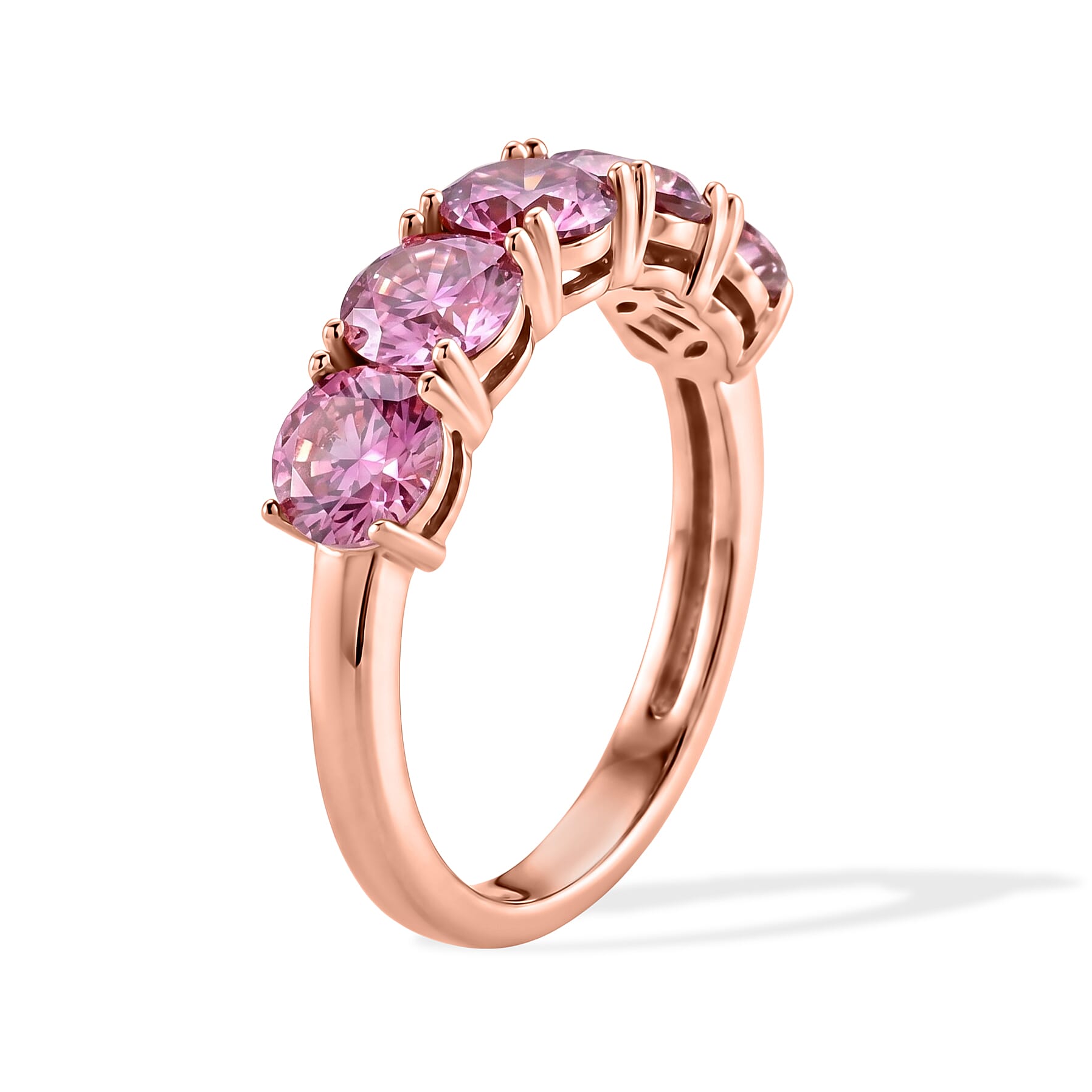 D'Joy - Pink Moissanite 5 Stone Band Ring in Rose Gold Plated Sterling Silver 2.25 Ct.