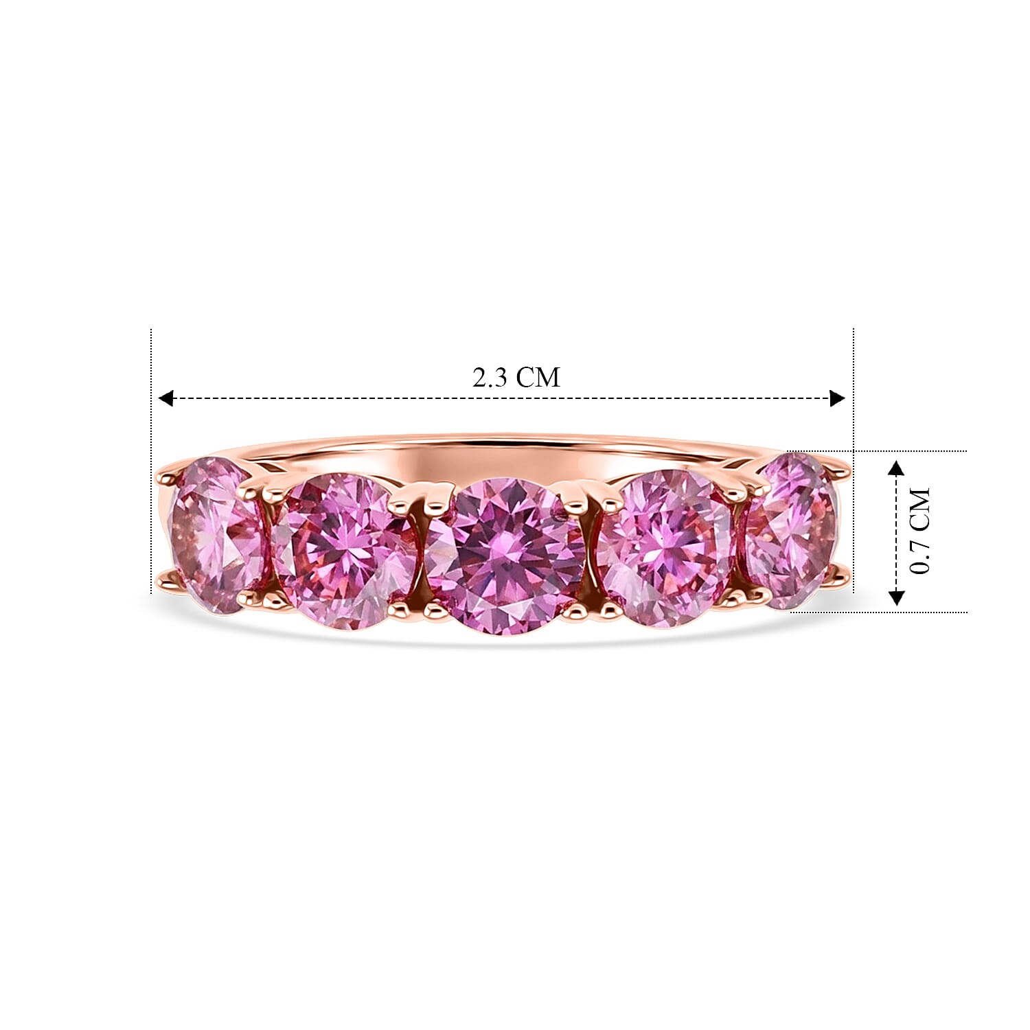 D'Joy - Pink Moissanite 5 Stone Band Ring in Rose Gold Plated Sterling Silver 2.25 Ct.