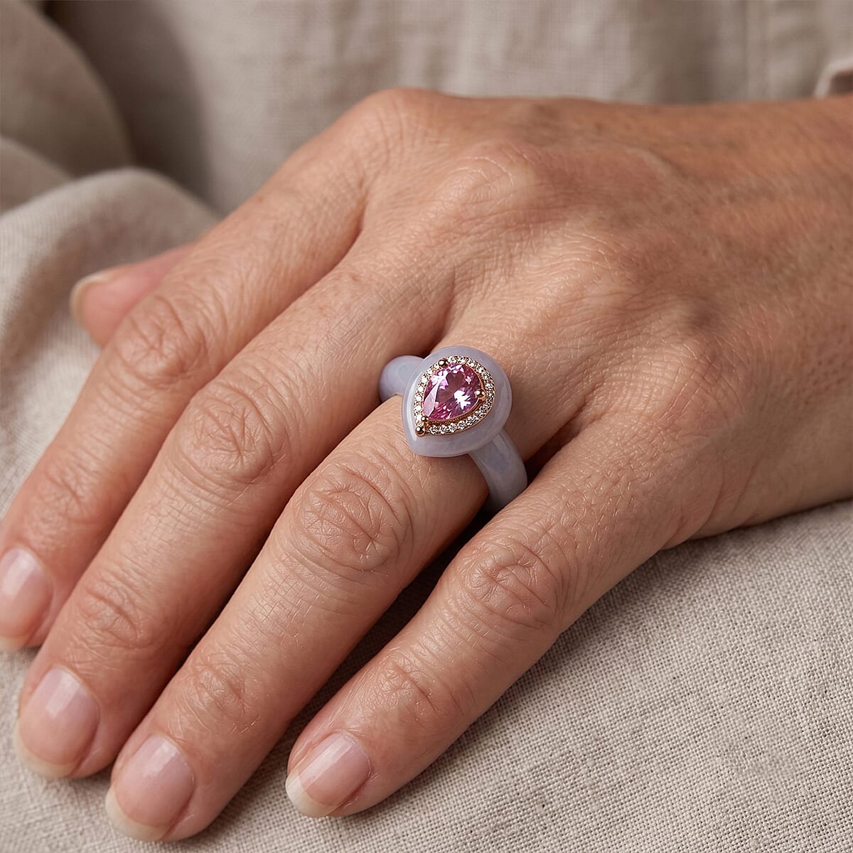 D'Joy White Jade, Moissanite, Pink Moissanite Fancy Ring Sterling Silver  31.290  Ct.