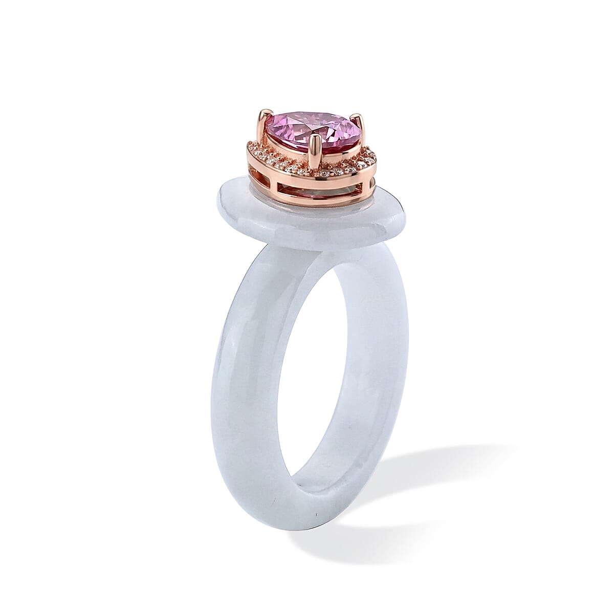 D'Joy White Jade, Moissanite, Pink Moissanite Fancy Ring Sterling Silver  31.290  Ct.
