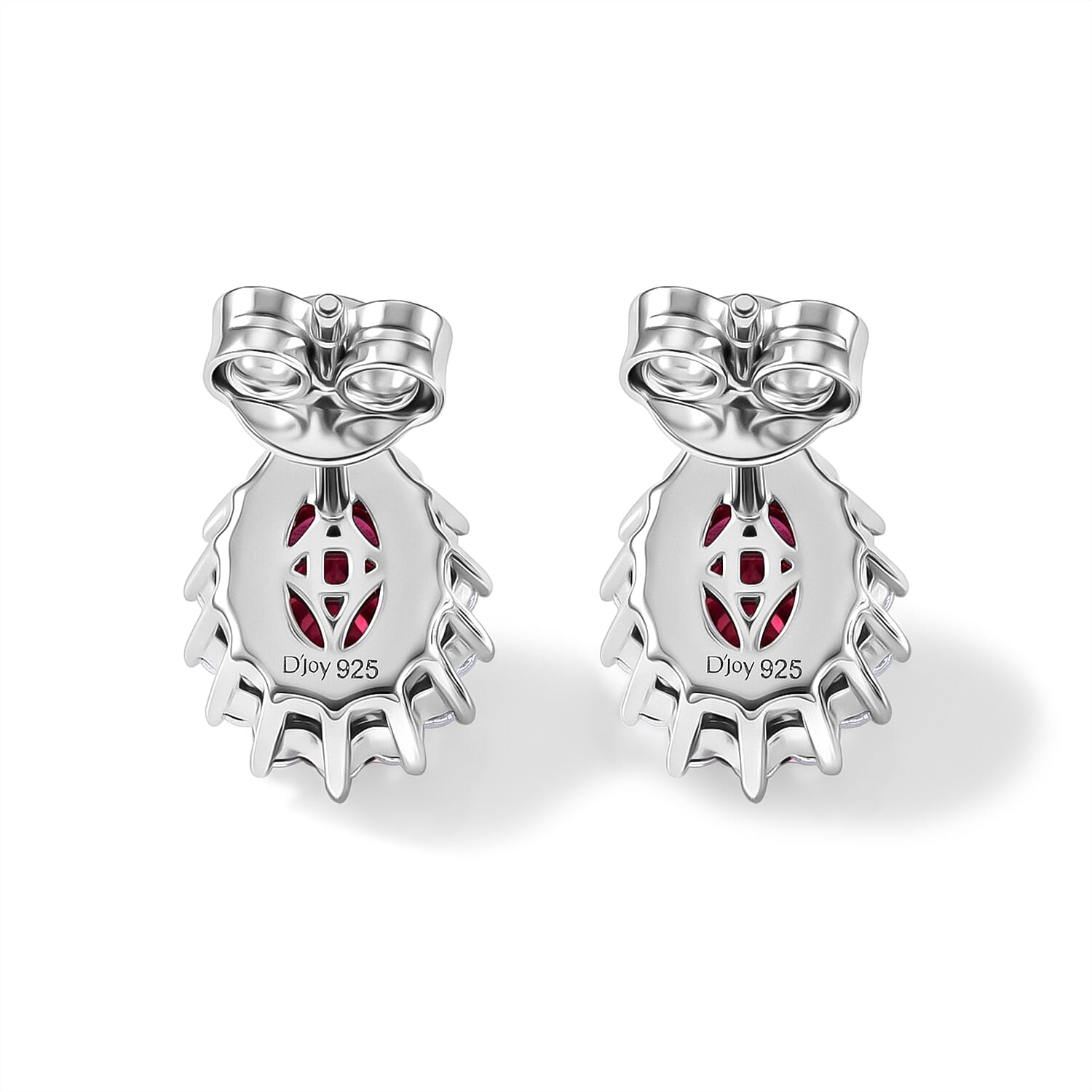 D'Joy - Pink Moissanite & Moissanite Halo Earring with Push Back in Rhodium Overlay Sterling Silver 1.32 Ct.