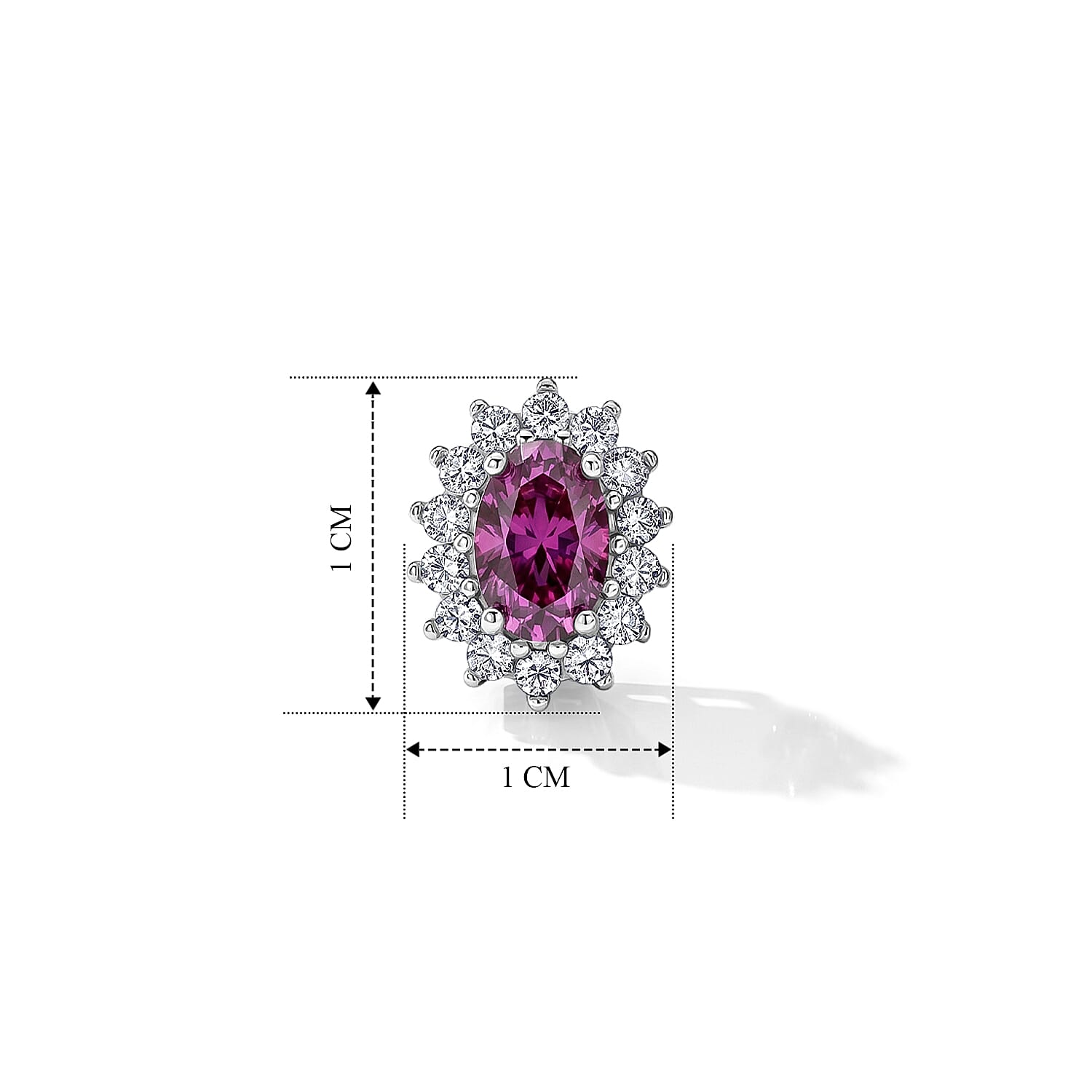 D'Joy - Pink Moissanite & Moissanite Halo Earring with Push Back in Rhodium Overlay Sterling Silver 1.32 Ct.