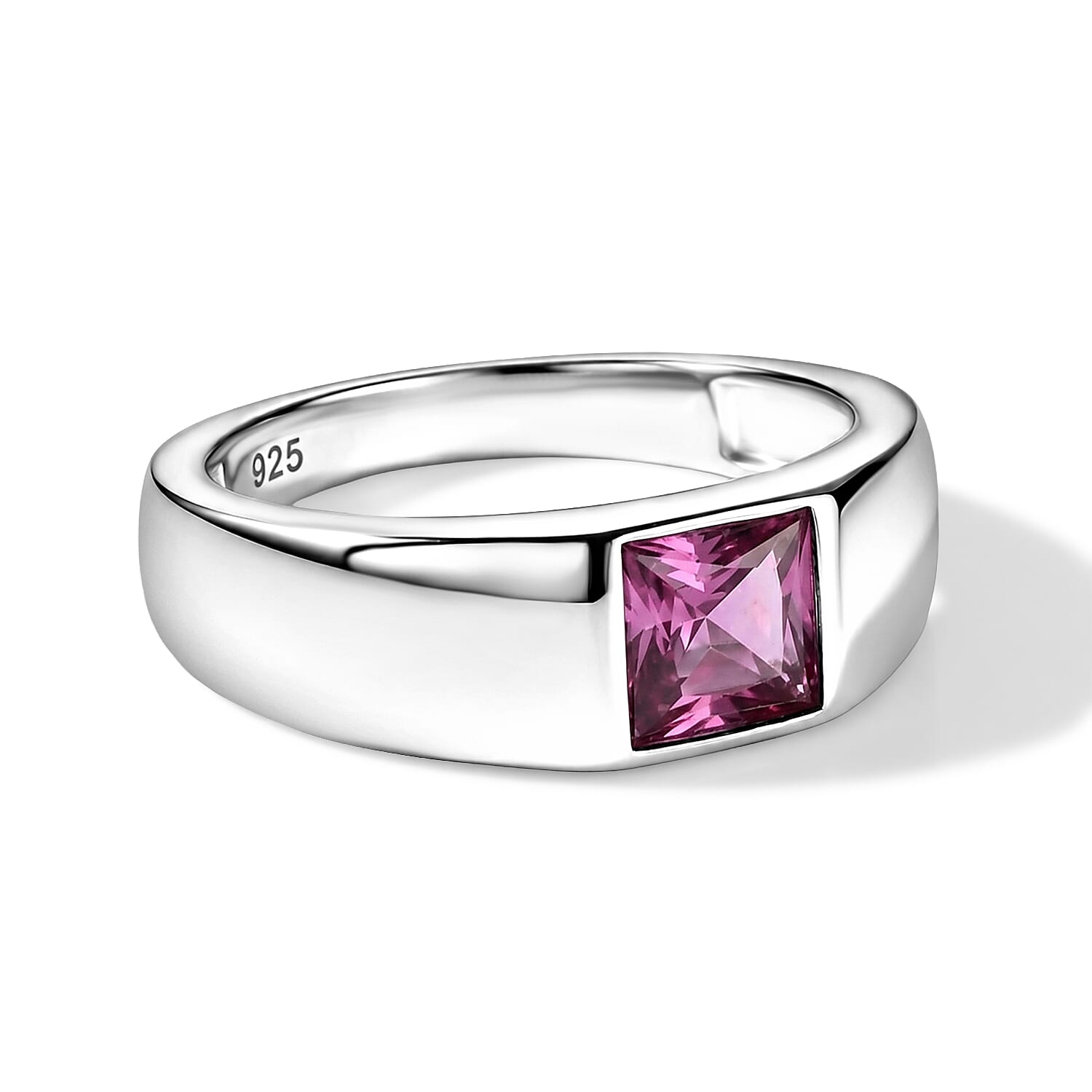 D'Joy - Pink Moissanite Band Ring in Rhodium Overlay Sterling Silver
