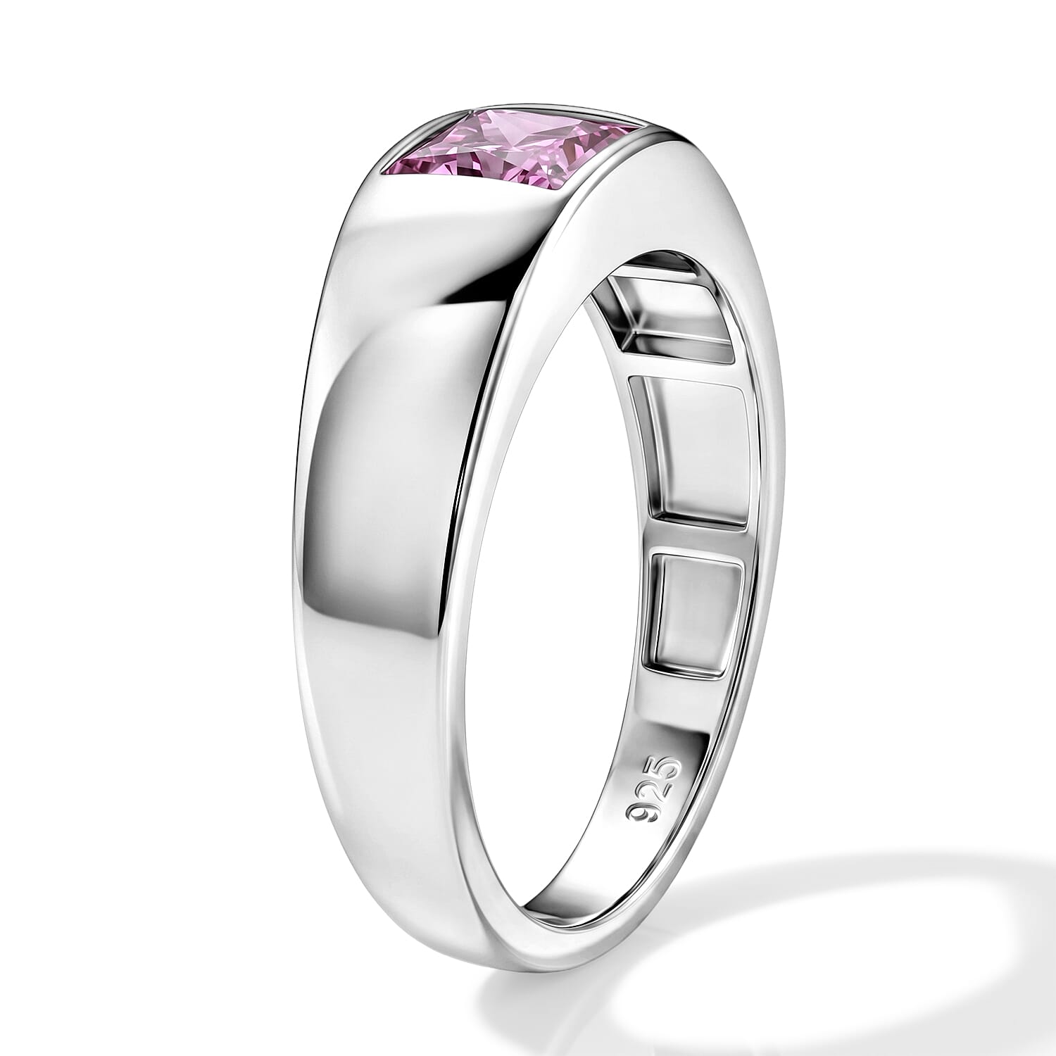 D'Joy - Pink Moissanite Band Ring in Rhodium Overlay Sterling Silver