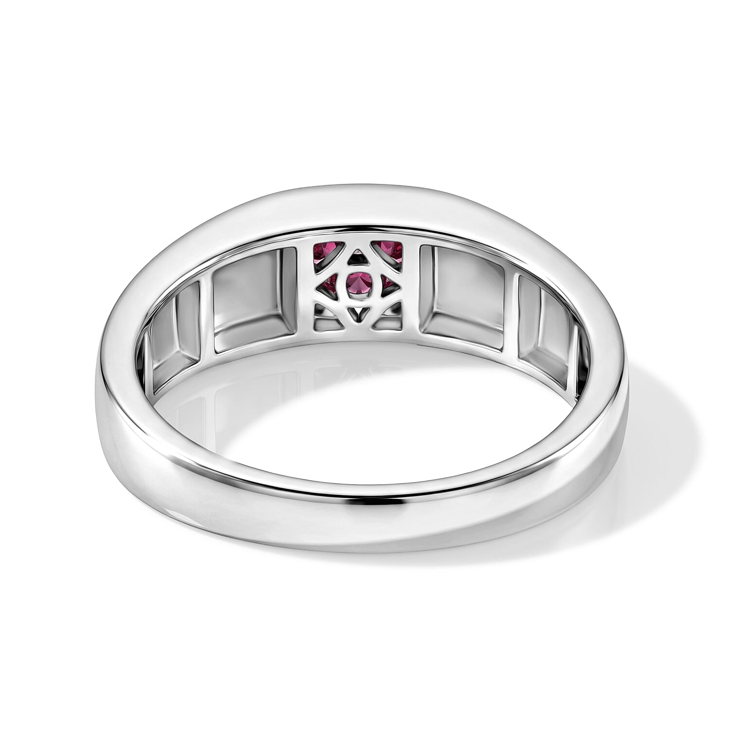 D'Joy - Pink Moissanite Band Ring in Rhodium Overlay Sterling Silver