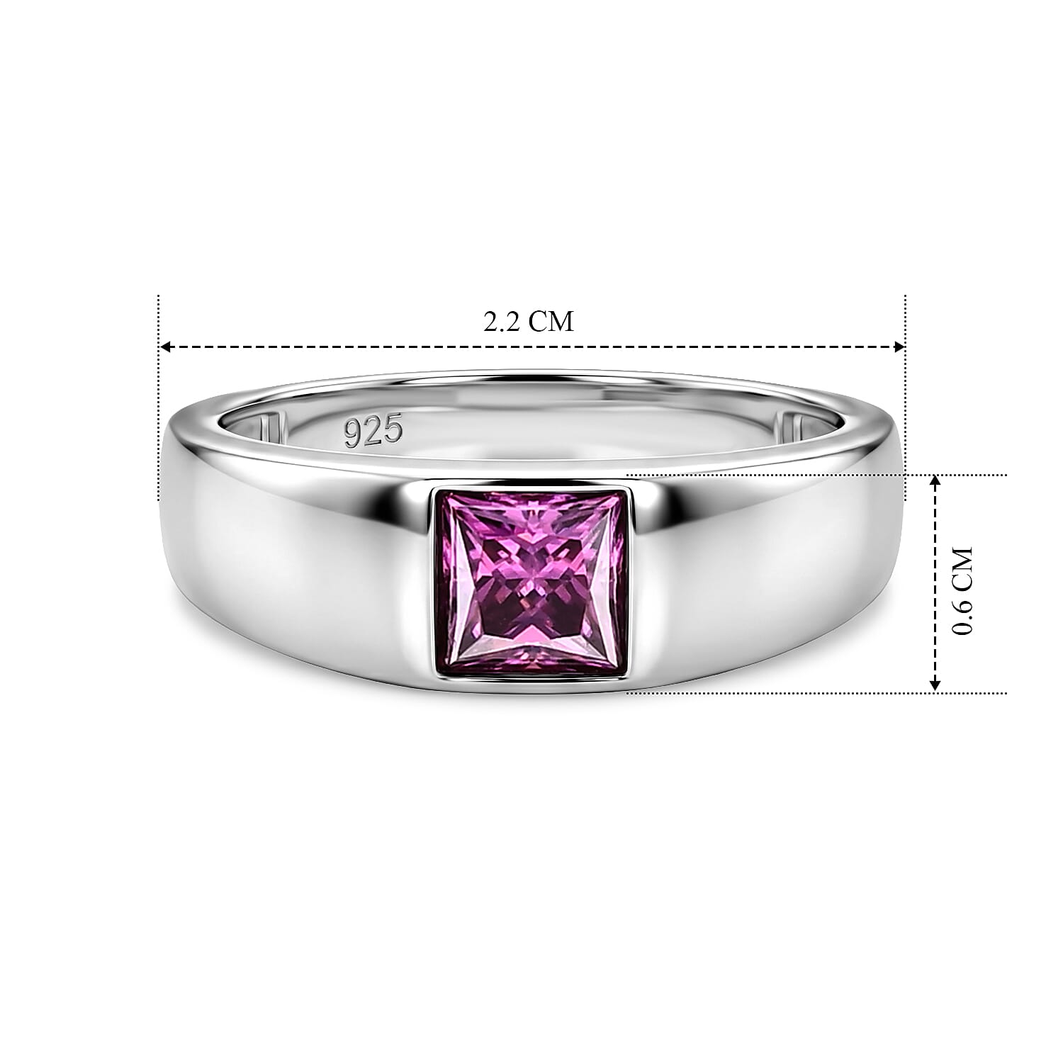 D'Joy - Pink Moissanite Band Ring in Rhodium Overlay Sterling Silver