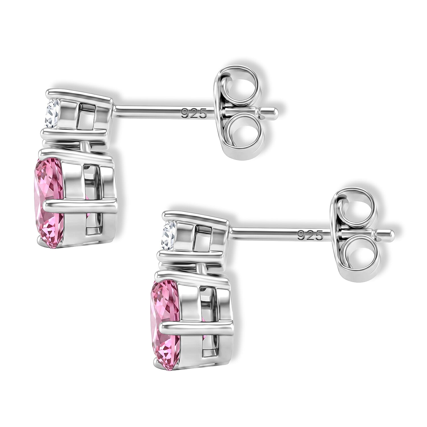 D'Joy - Pink Moissanite & Moissanite Drop Earring with Push Back in Rhodium Overlay Sterling Silver 1.88 Ct.