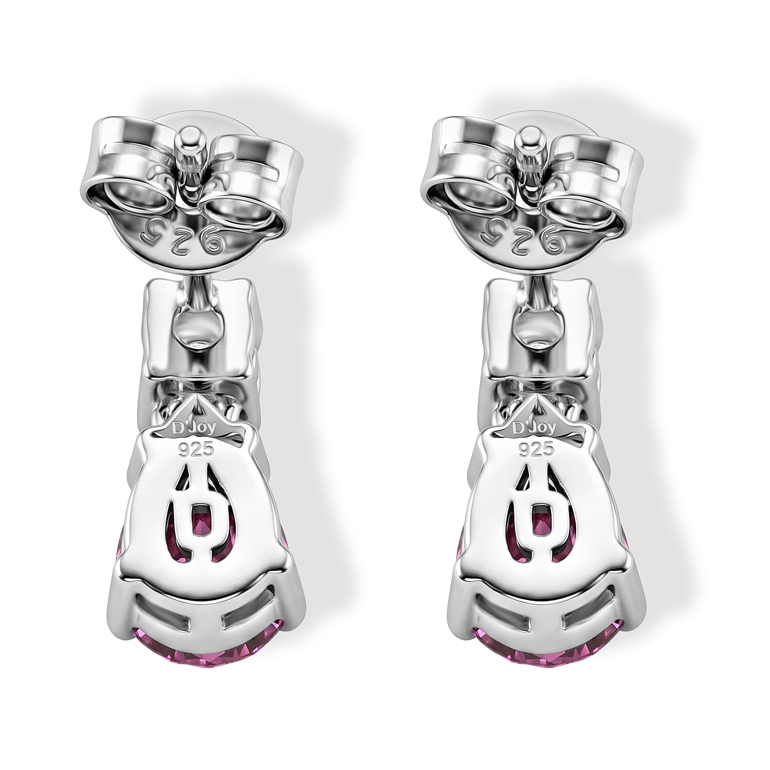 D'Joy - Pink Moissanite & Moissanite Drop Earring with Push Back in Rhodium Overlay Sterling Silver 1.88 Ct.