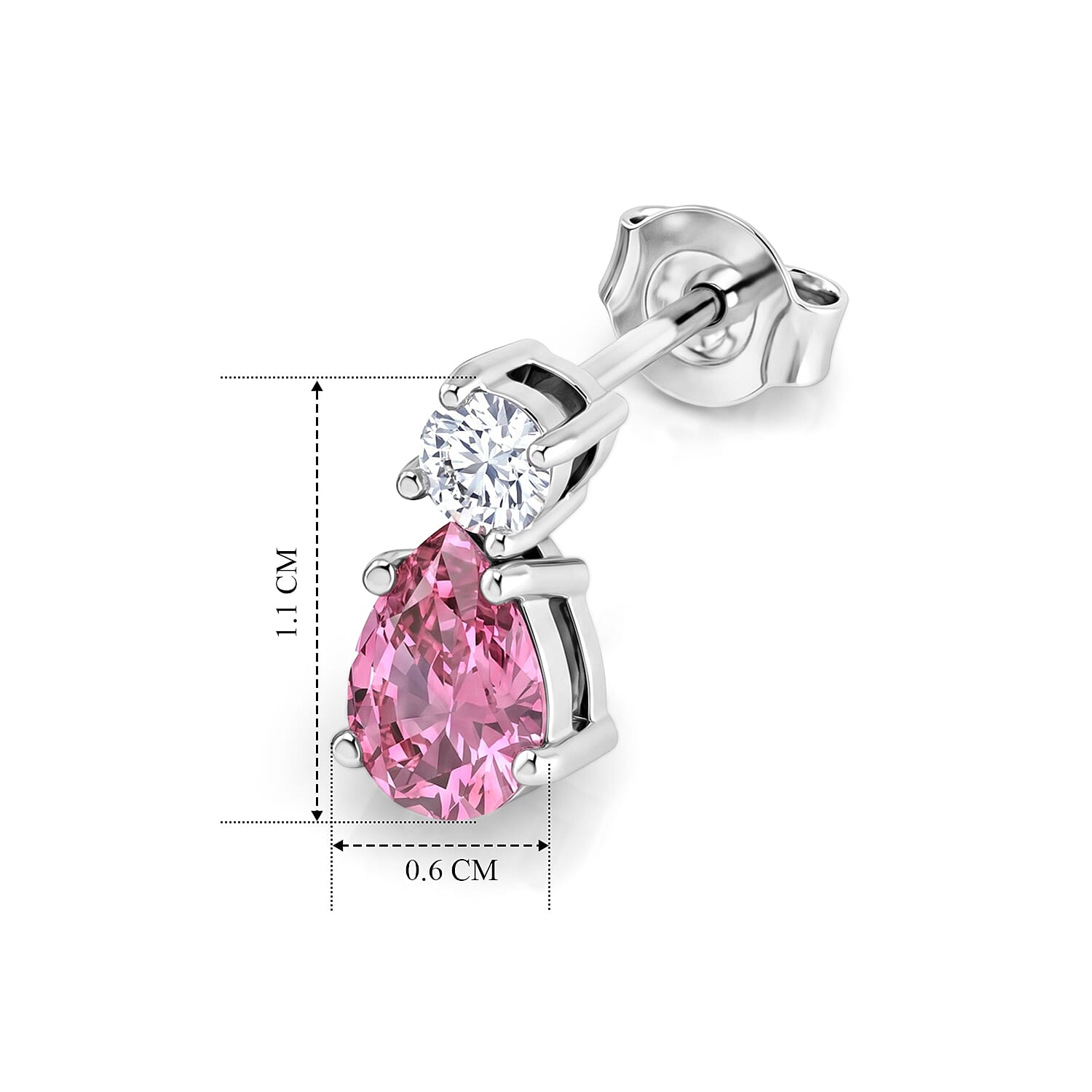 D'Joy - Pink Moissanite & Moissanite Drop Earring with Push Back in Rhodium Overlay Sterling Silver 1.88 Ct.