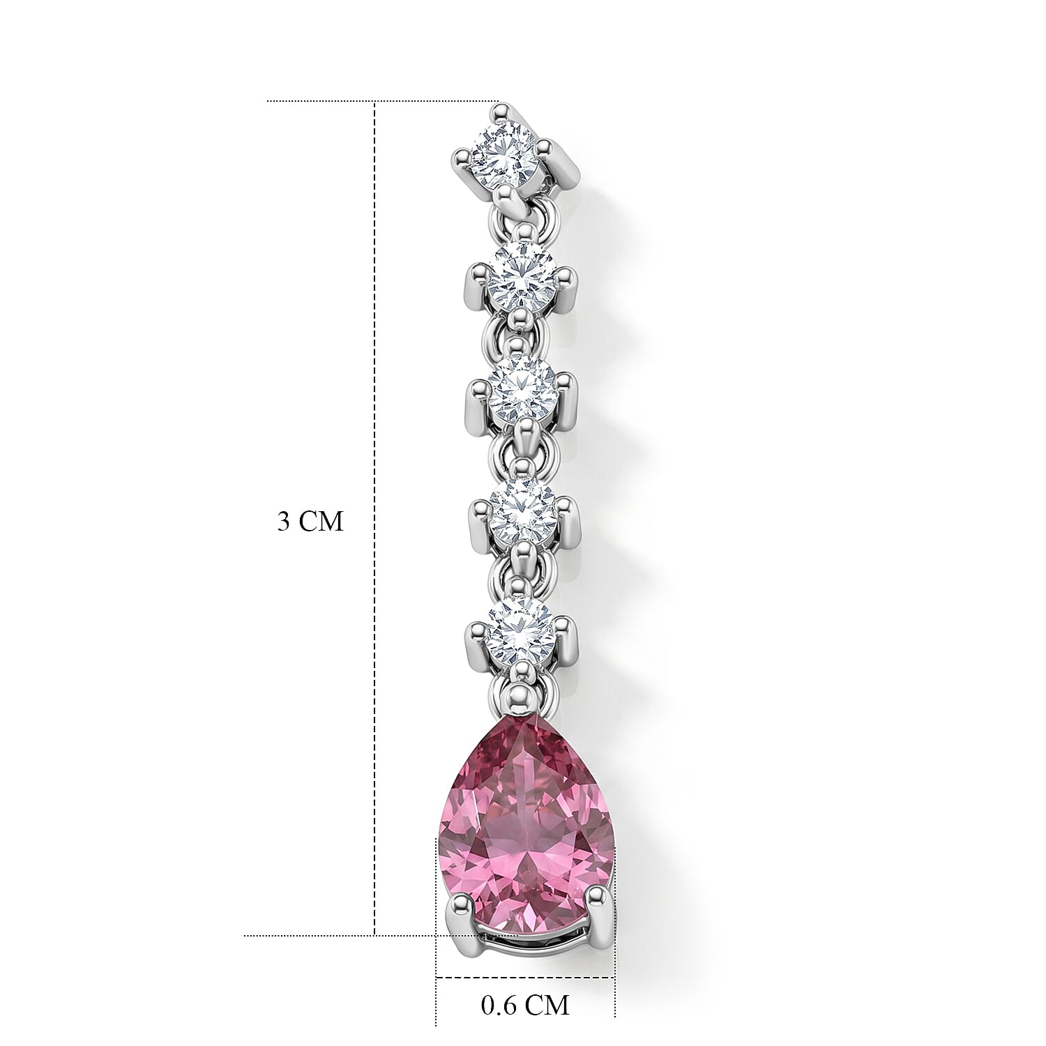 D'Joy - Pink Moissanite & Moissanite Drop Earring with Push Back in Rhodium Overlay Sterling Silver 3.00 Ct.
