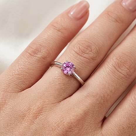D'Joy - Pink Moissanite Solitaire Ring in Rhodium Overlay Sterling Silver