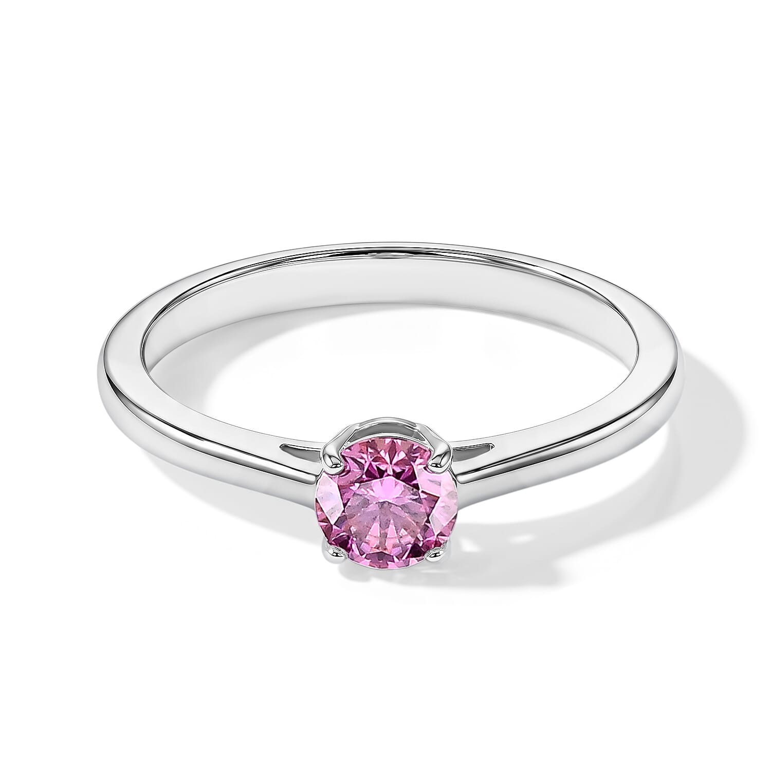 D'Joy - Pink Moissanite Solitaire Ring in Rhodium Overlay Sterling Silver