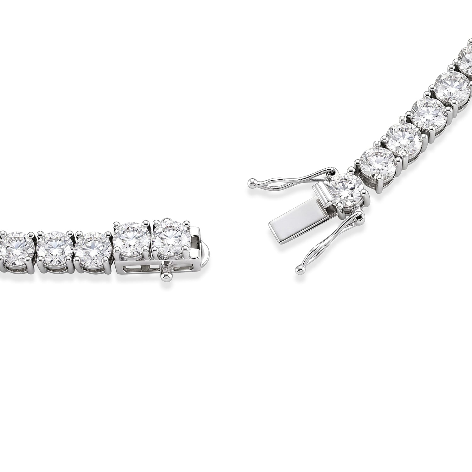 D'Joy - Pink Moissanite & Moissanite Drop Necklace (Size - 18) in Rhodium Overlay Sterling Silver 52.28 Ct, Silver Wt. 28.00 Gms